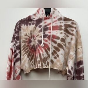 Aeropostale Tie-Dye Cropped Hoodie - Red, Brown, Cream